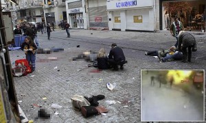 *COMPOSITE* *MUZZED* Police secure the area following a suicide bombing in a major shopping and tourist district in central Istanbul