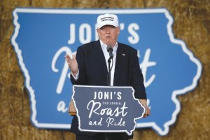 Republican nominee Donald Trump speaks at "Joni's Roast and Ride" in Des Moines,